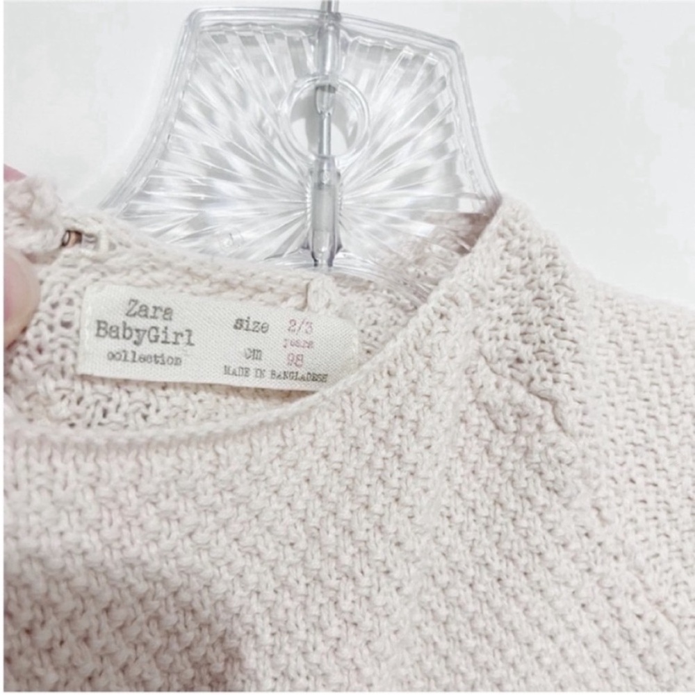 Zara BabyGirl sweater dress tan red gingham knit cap sleeves drop waist - Picture 7 of 8